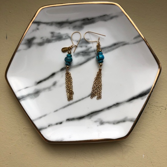 Turquoise and Gold dangle earrings - Picture 1 of 2
